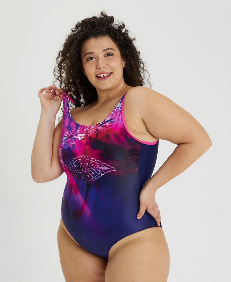 Bleu Marine Rose Multicolore Maillot de Bain Arena U Back Placement Plus - DXL-6599627