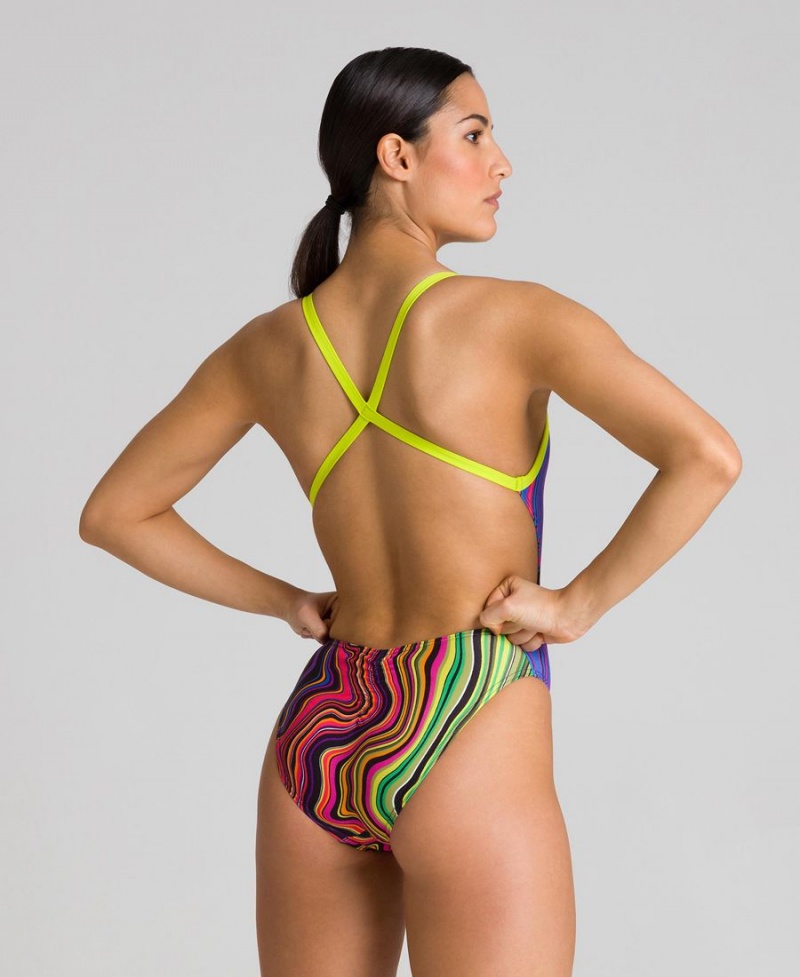 Vert Multicolore Maillot de Bain Arena Marbelized X Criss Cross Back - JIA-3094360