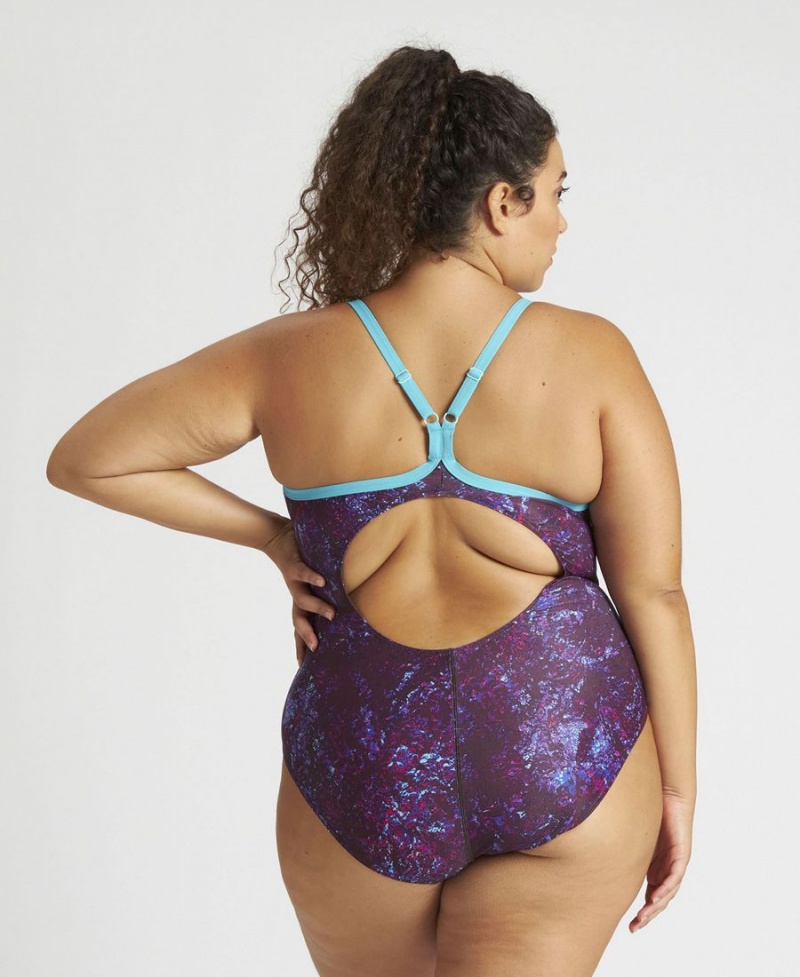 Turquoise Multicolore Maillot de Bain Arena Mountains Texture Light Drop Back Plus - VUP-8552873