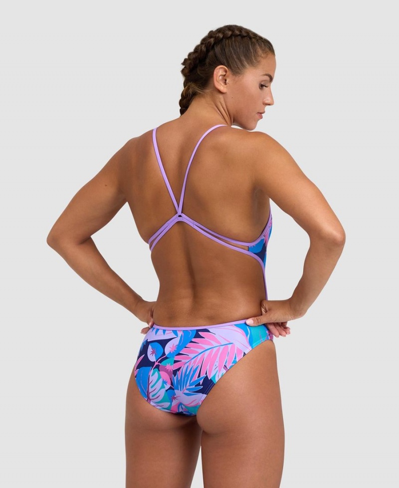 Violette Bleu Marine Multicolore Maillot de Bain Arena Tropic Dentelle Back - BLS-3575422