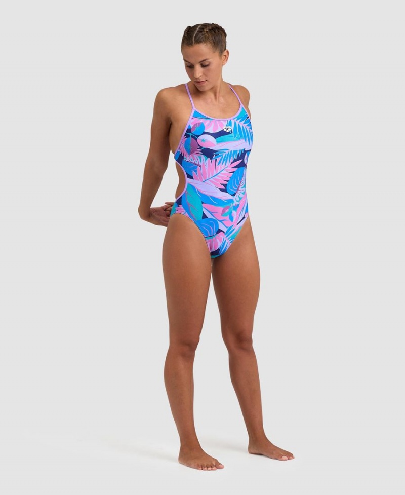 Violette Bleu Marine Multicolore Maillot de Bain Arena Tropic Dentelle Back - BLS-3575422