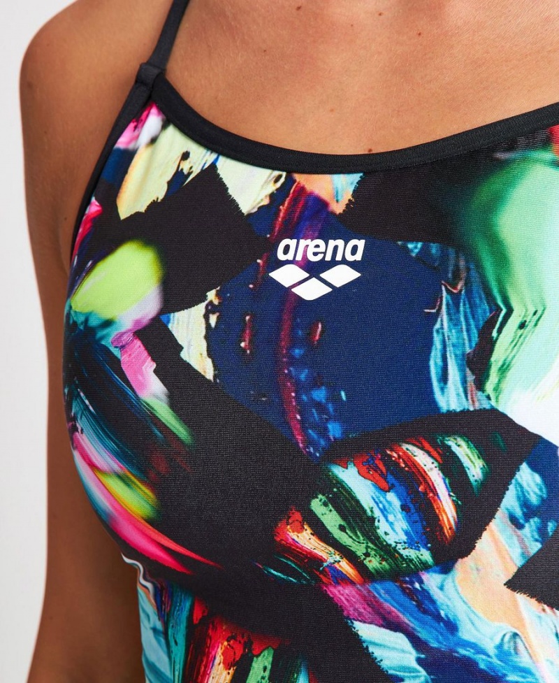 Noir Multicolore Maillot de Bain Arena Colorful Paintings Dentelle Back - KYA-0035864