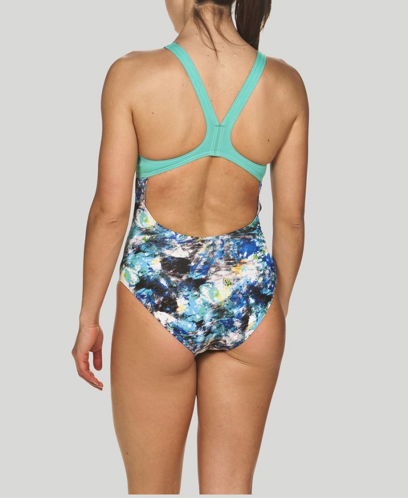 Blanche Multicolore Maillot de Bain Arena Floral Dots Swim Pro Back - NOU-6644043