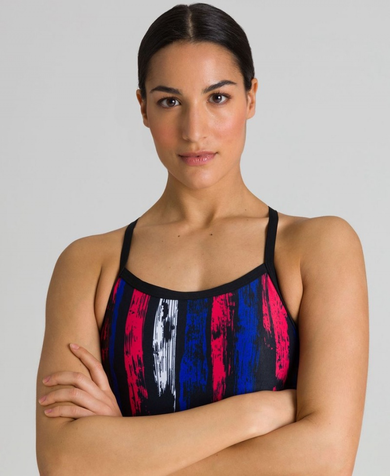 Noir Rouge Multicolore Maillot de Bain Arena Team Painted Stripes Challenge Back - WVJ-4137397