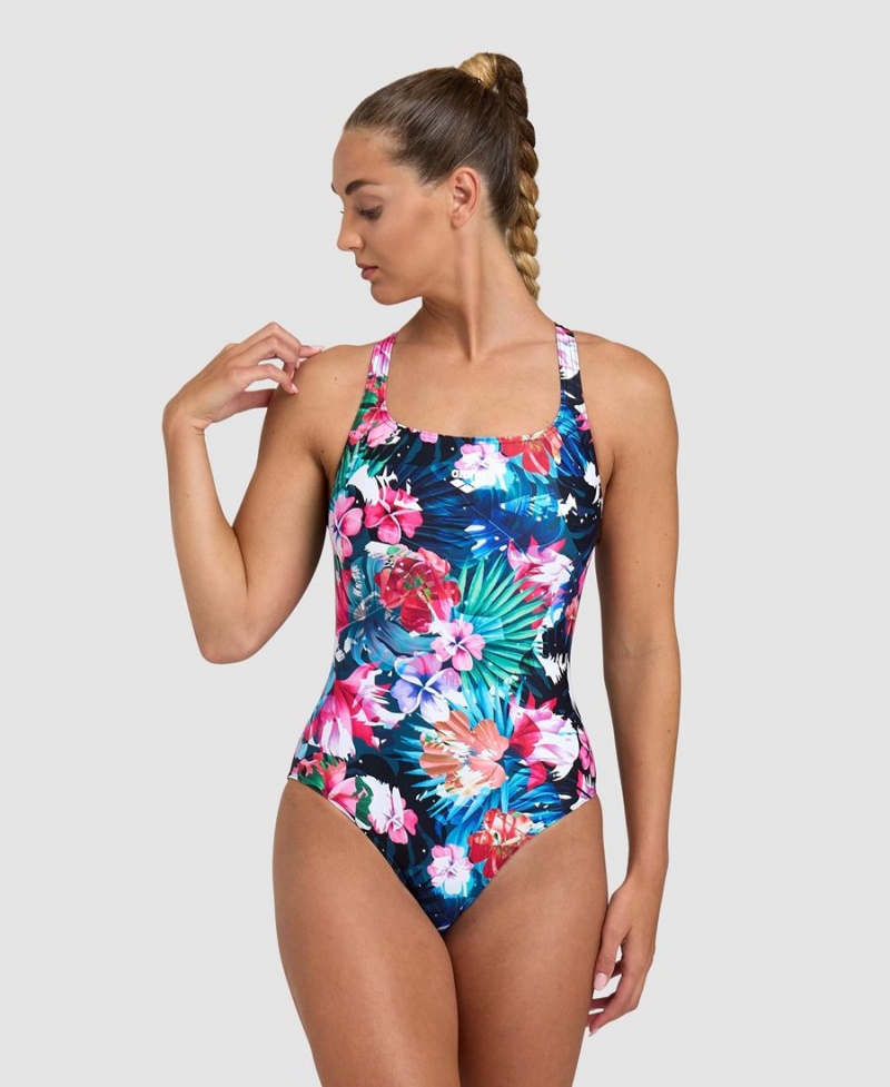 Noir Multicolore Maillot de Bain Arena Flower Control Pro Back - CAA-0424747