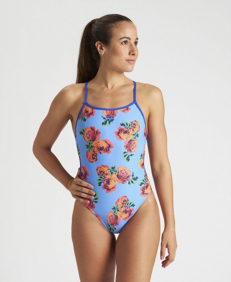 Bleu Turquoise Maillot de Bain Arena Roses Dentelle Back - ULC-7014556