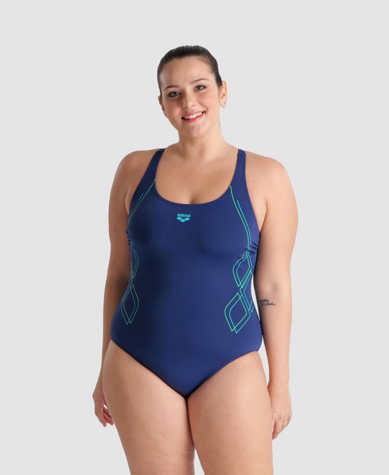 Bleu Marine Turquoise Maillot de Bain Arena Graphique V Back Plus - OPD-0084833