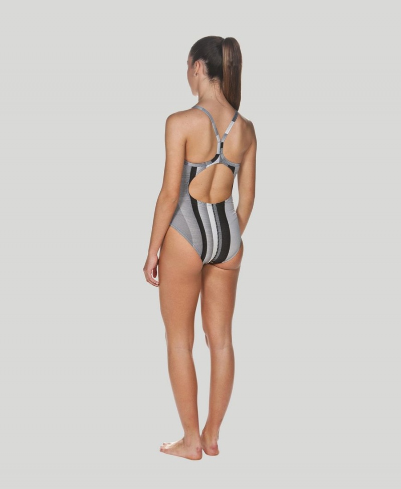 Noir Grise Maillot de Bain Arena Blended Stripe Light Drop Back - GVS-2377097