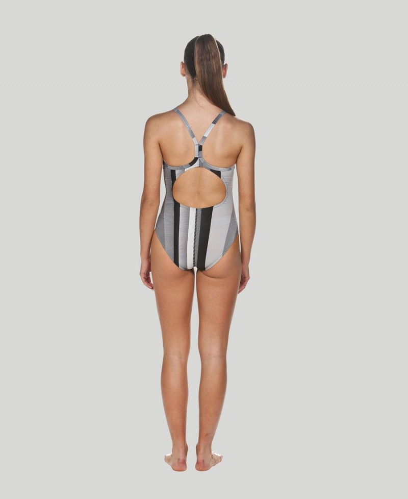 Noir Grise Maillot de Bain Arena Blended Stripe Light Drop Back - GVS-2377097