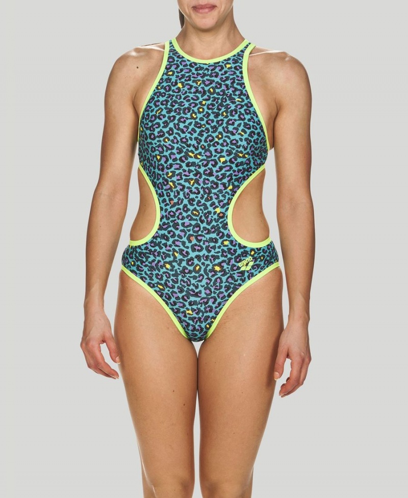 Turquoise Vert Maillot de Bain Arena The One Leopard Print - TPE-6910786