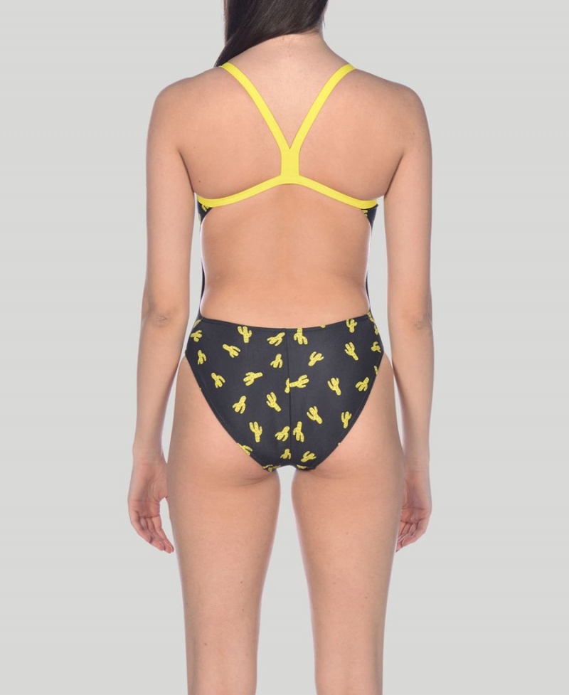 Noir Jaune Maillot de Bain Arena Cactus Challenge Back - JTF-4981206