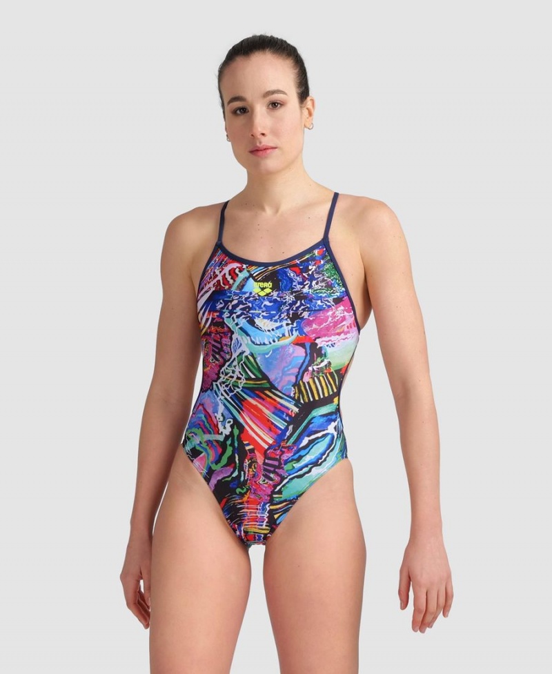 Bleu Marine Multicolore Maillot de Bain Arena Allover Dentelle Back - WOC-3445691