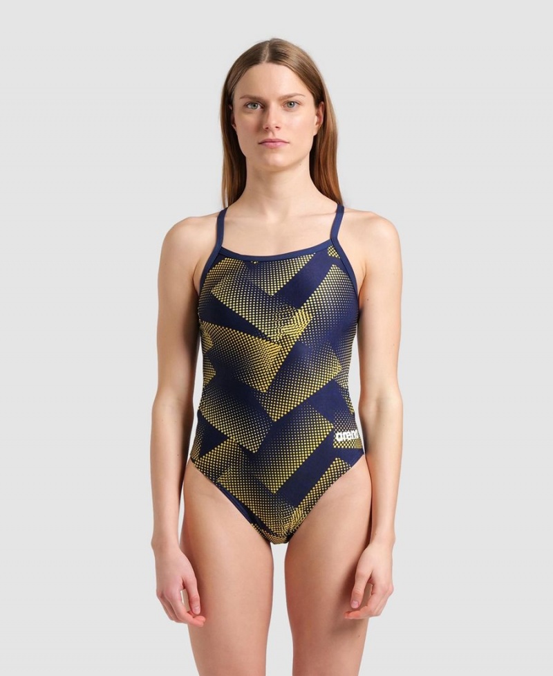 Bleu Marine Jaune Maillot de Bain Arena Halftone Challenge Back - EXC-3288585