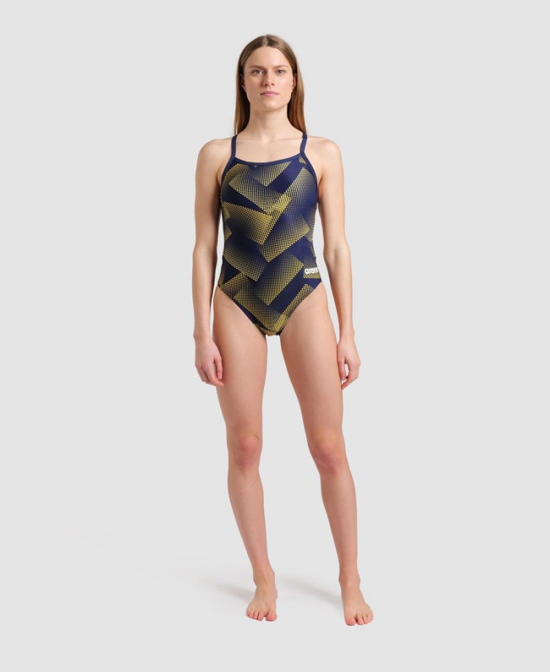 Bleu Marine Jaune Maillot de Bain Arena Halftone Challenge Back - EXC-3288585