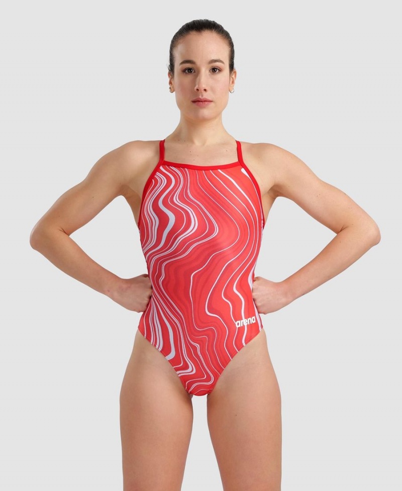 Rouge Multicolore Maillot de Bain Arena Marbled Lightdrop Back - VIO-1523123