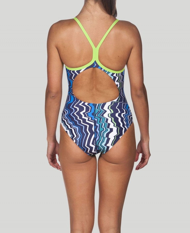 Bleu Vert Maillot de Bain Arena Zig Zag Light Drop Back - FEK-7105215