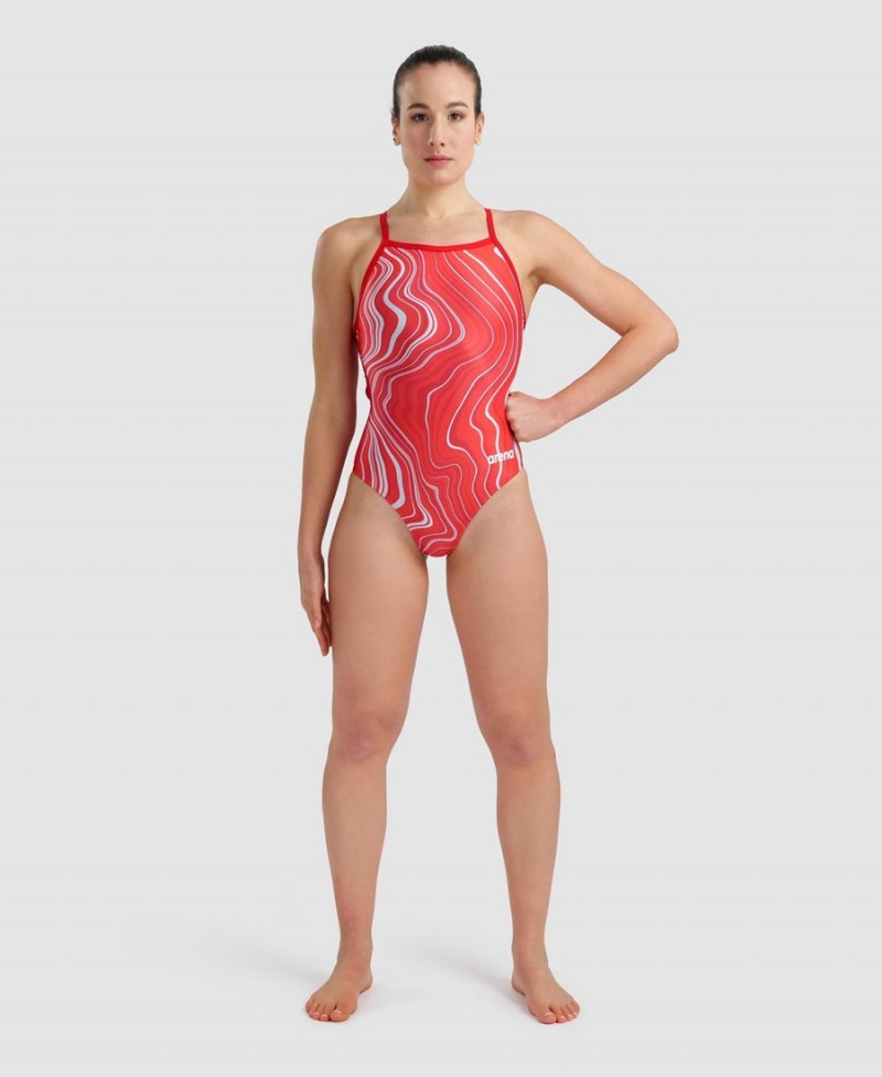 Rouge Multicolore Maillot de Bain Arena Marbled Lightdrop Back - VIO-1523123