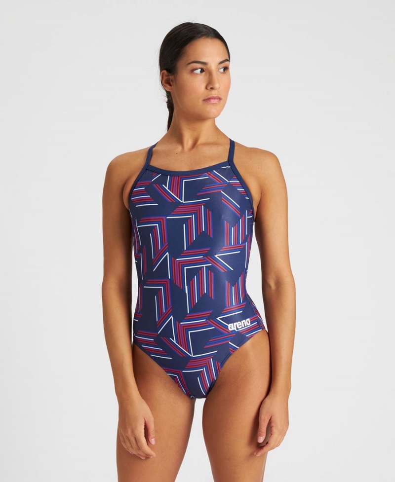 Bleu Marine Rouge Multicolore Maillot de Bain Arena Puzzled Light Drop Back - MYA-9128956