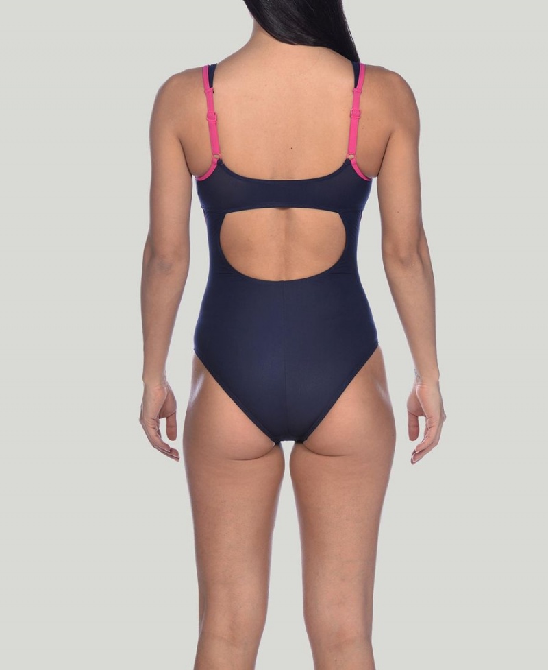 Bleu Marine Rose Maillot de Bain Arena Makimurax Low Brides Back - PCS-9637611