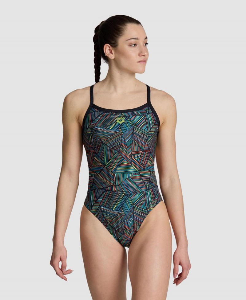 Noir Multicolore Maillot de Bain Arena Overview Challenge Back - JFJ-0939828