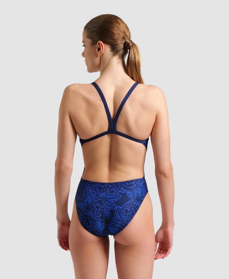 Bleu Marine Maillot de Bain Arena Hydrangea Bouquet Challenge Back - ZFR-2859035