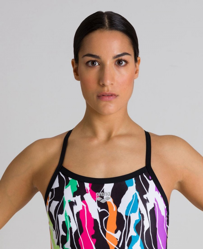 Noir Multicolore Maillot de Bain Arena Flex Challenge Back - MIE-3509936