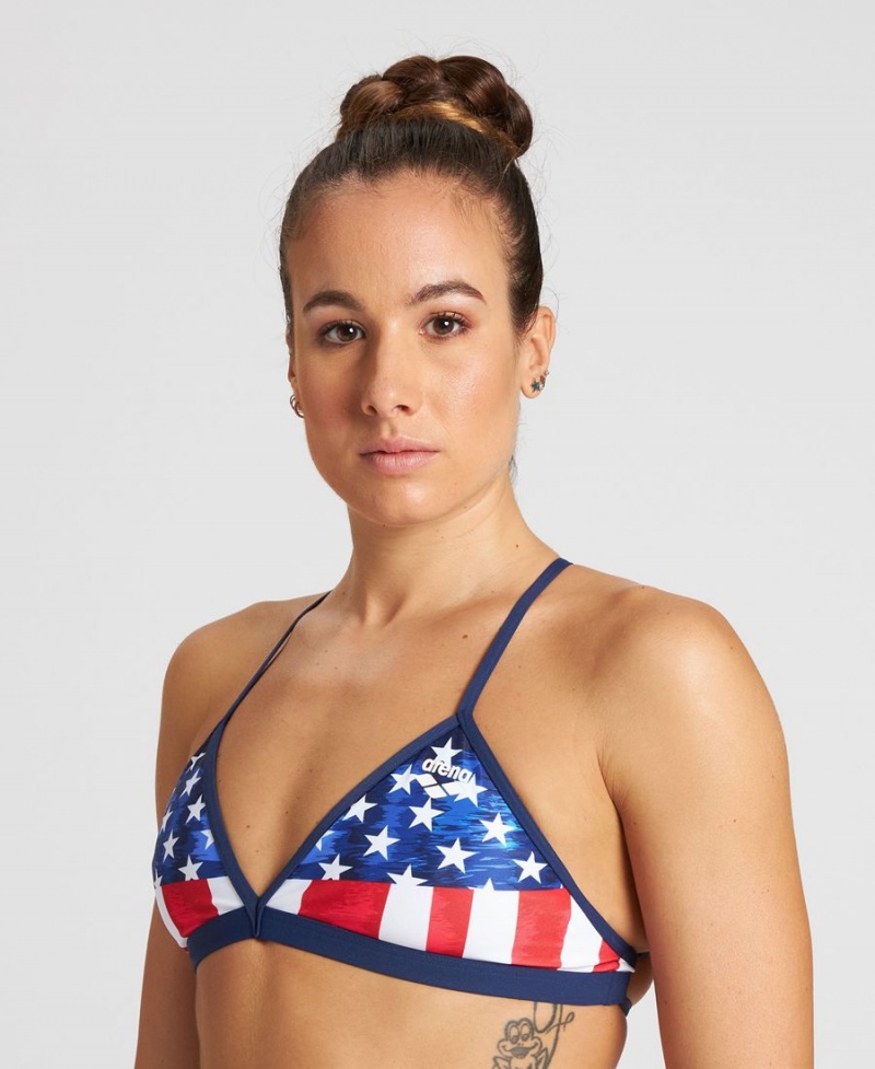 Bleu Marine Multicolore Haut de Bikini Arena Stars and Stripes Tie Back - WHF-7756965