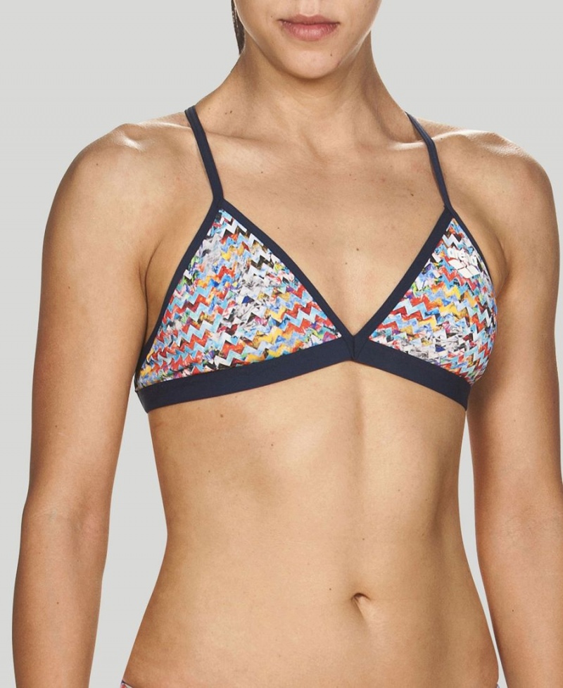 Grise Multicolore Haut de Bikini Arena Ethno Zigzag Tie Back - CQF-7419571