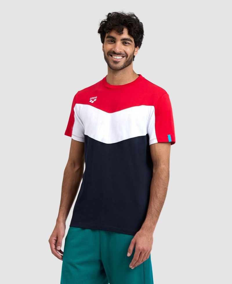 Rouge Blanche Bleu Marine T-Shirt Arena Color Block - DMK-3539391