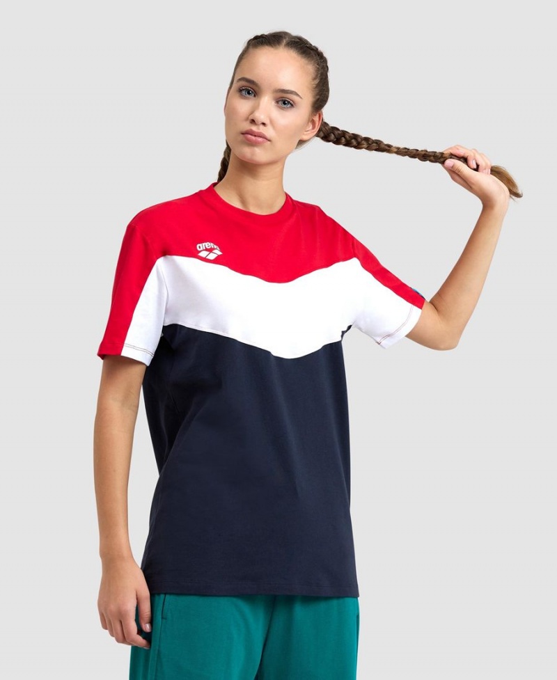 Rouge Blanche Bleu Marine T-Shirt Arena Color Block - DMK-3539391