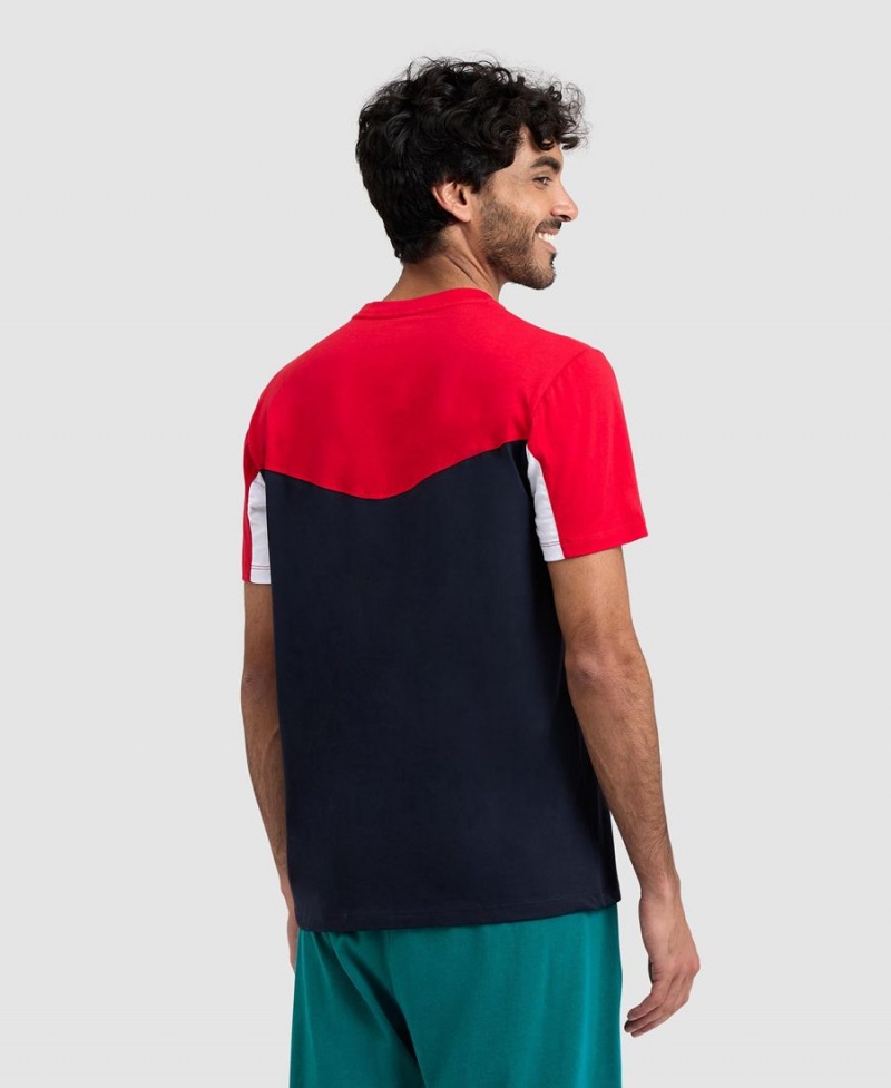 Rouge Blanche Bleu Marine T-Shirt Arena Color Block - DMK-3539391