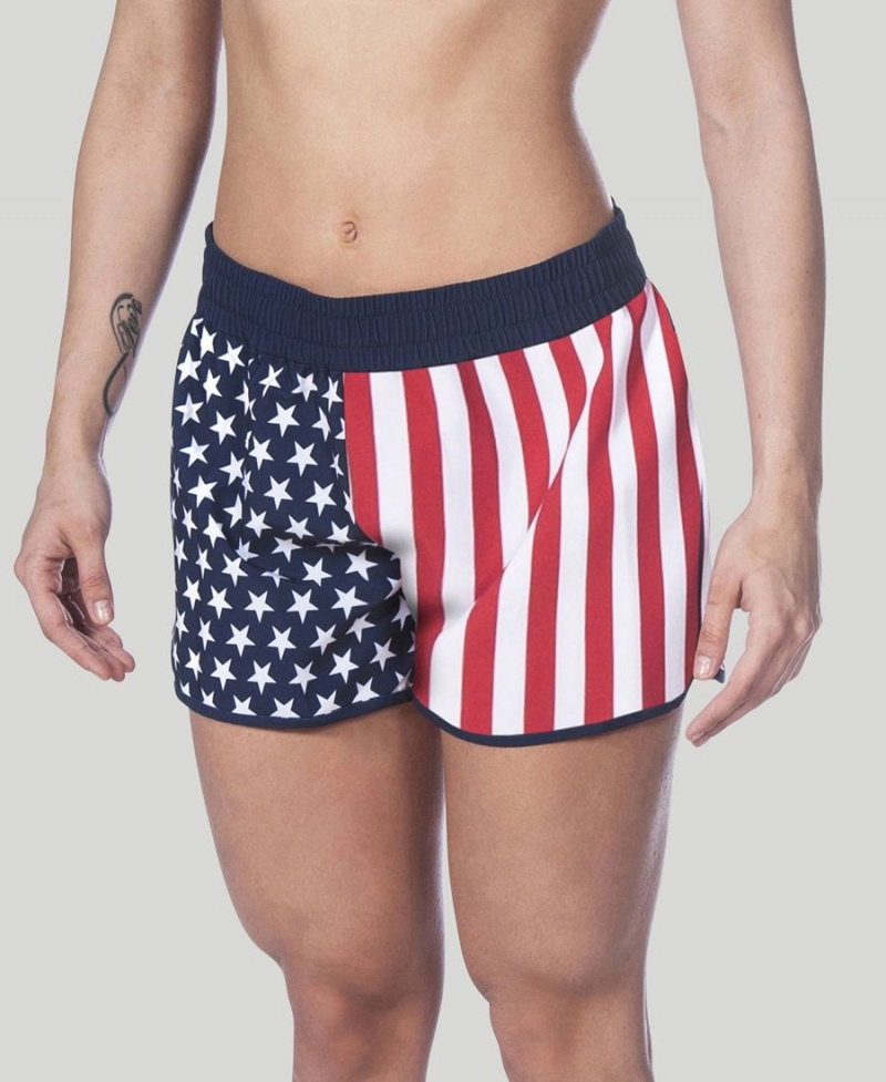 Bleu Marine Rouge Blanche Short Arena Official USA Swimming National Team Flag Print - MSM-8058128