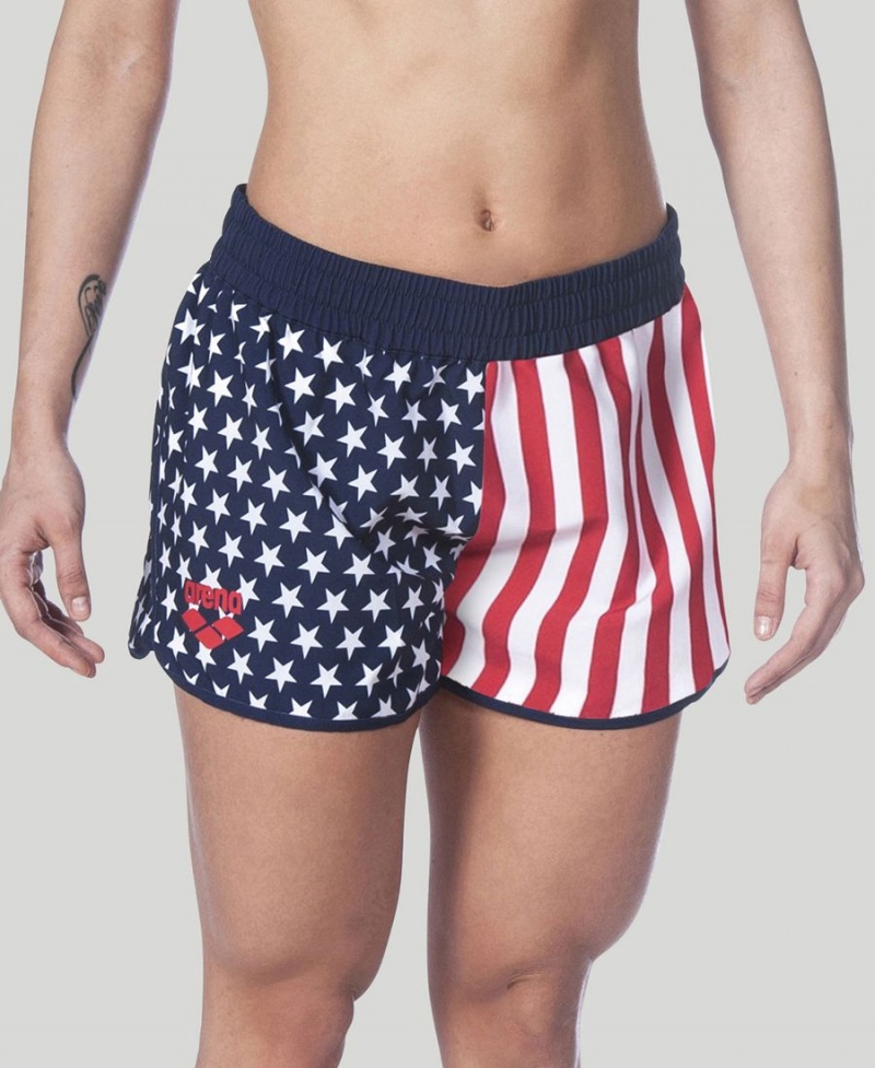 Bleu Marine Rouge Blanche Short Arena Official USA Swimming National Team Flag Print - MSM-8058128