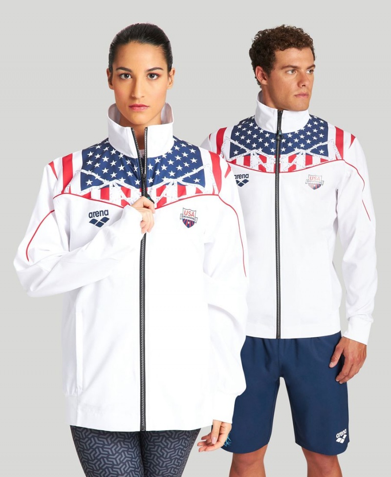 Bleu Marine Blanche Veste Arena USA Swimming Team Kit Warm Up - ZDP-0495259