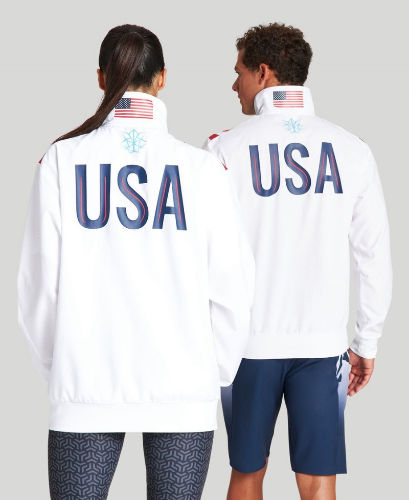 Bleu Marine Blanche Veste Arena USA Swimming Team Kit Warm Up - ZDP-0495259