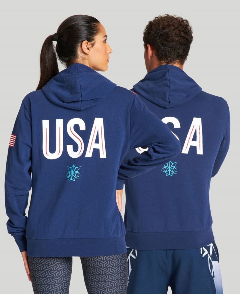 Bleu Marine Veste Arena USA Swimming Team Kit Encapuchonné Zip - RZC-9768414