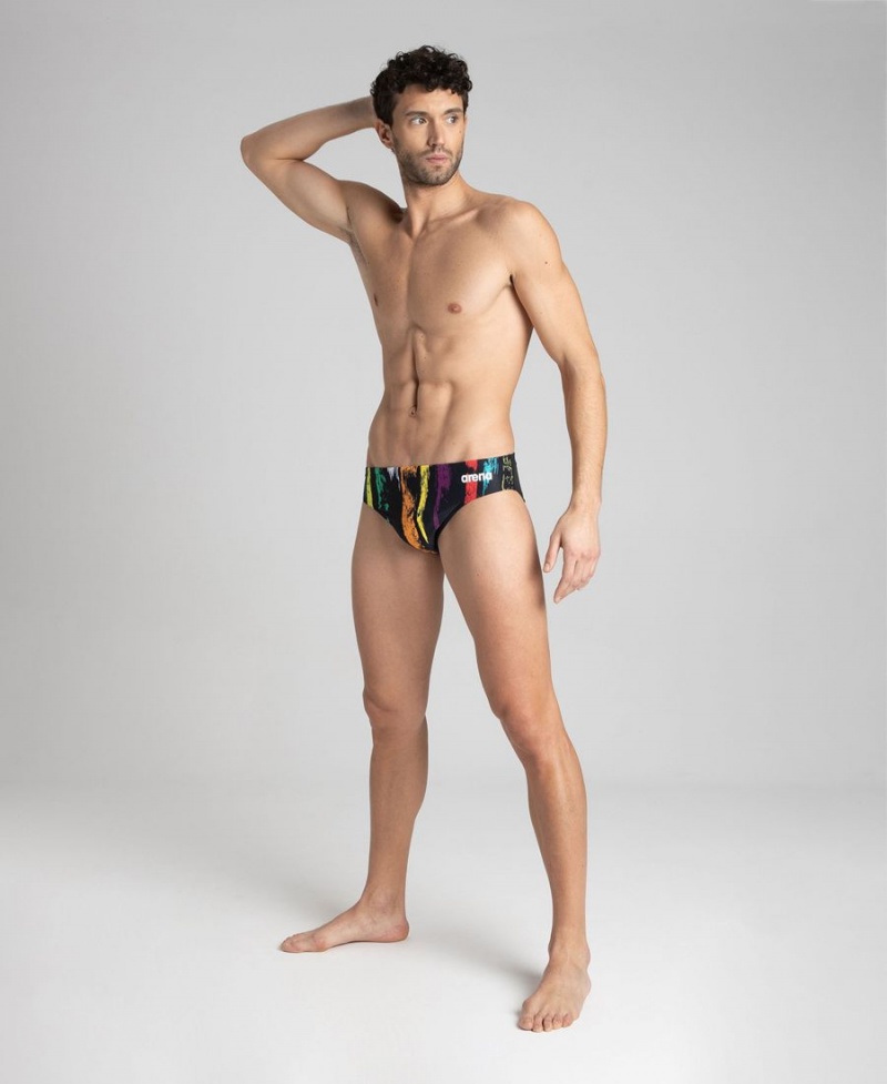 Noir Multicolore Slip de Bain Arena Team Painted Stripes - BZQ-2387411