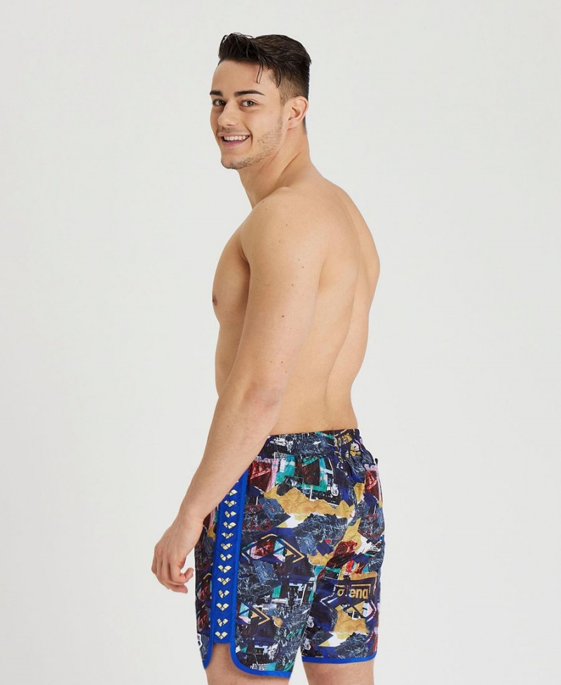 Bleu Multicolore Short Arena Icons Allover Print Beach - KWJ-5369018