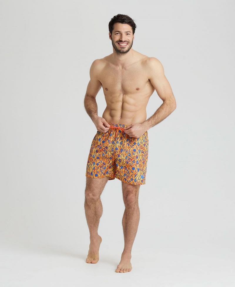 Jaune Multicolore Short Arena Allover Print Beach - YHJ-3670187