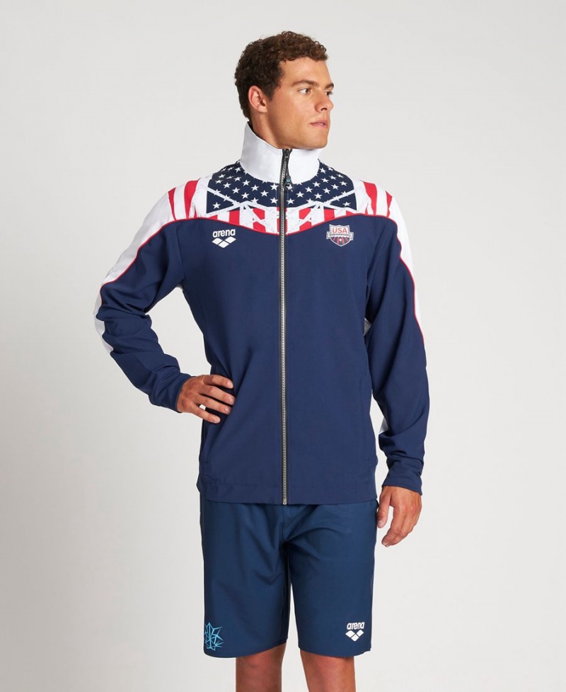 Bleu Marine Blanche Veste Arena USA Swimming Team Kit Warm Up - IWJ-0976612