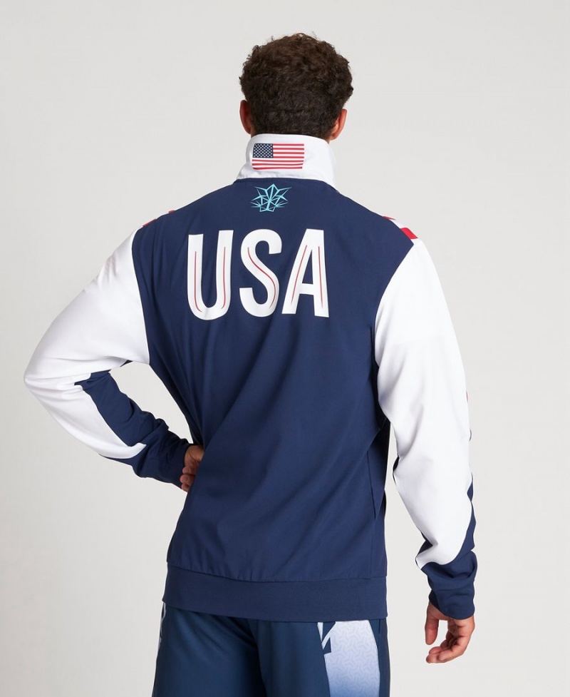 Bleu Marine Blanche Veste Arena USA Swimming Team Kit Warm Up - IWJ-0976612