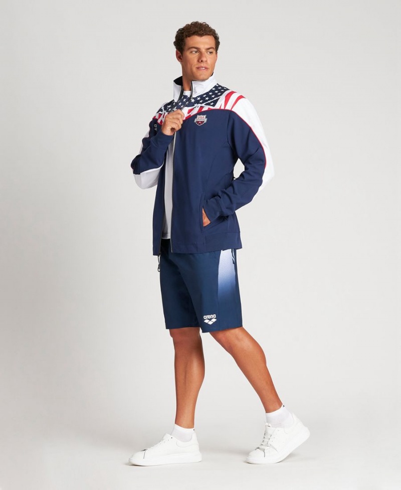 Bleu Marine Blanche Veste Arena USA Swimming Team Kit Warm Up - IWJ-0976612