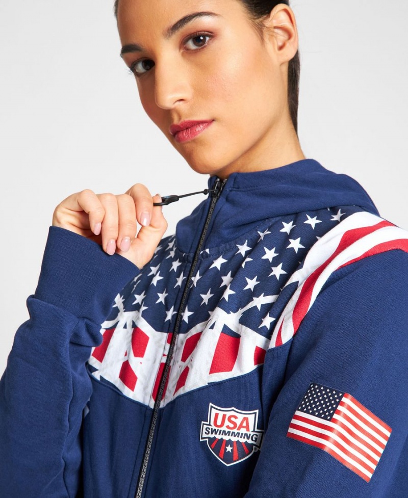 Bleu Marine Veste Arena USA Swimming Team Kit Encapuchonné Zip - KMX-3359280