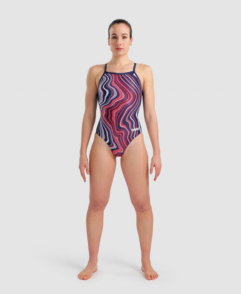 Bleu Marine Rouge Multicolore Maillot de Bain Arena Marbled Lightdrop Back - JLK-3833145