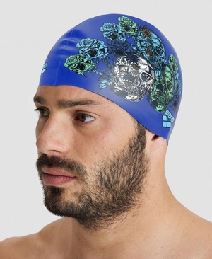 Bleu Multicolore Bonnet de Bain Arena Drew Kibler Collection Silicone - GDB-0297597