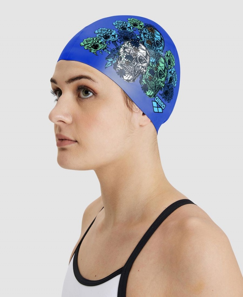 Bleu Multicolore Bonnet de Bain Arena Drew Kibler Collection Silicone - GDB-0297597