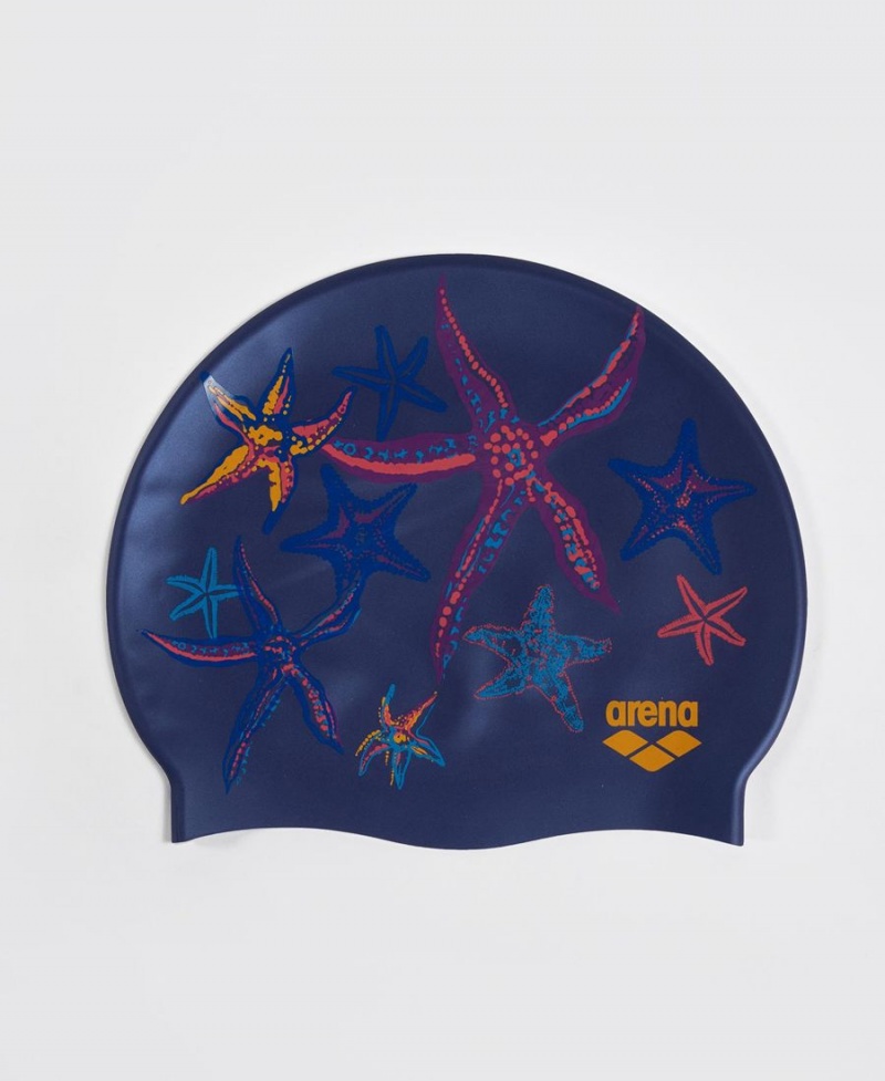 Bleu Marine Multicolore Bonnet de Bain Arena Print Silicone - CHR-2194590